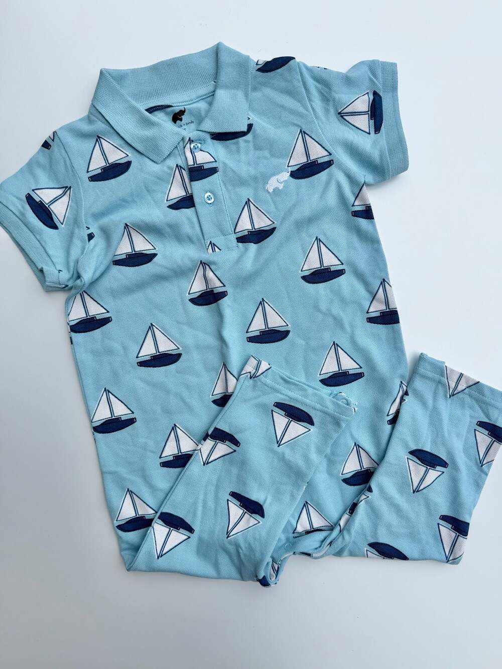 Monica + Andy Toddler Boys Sailboat Print Polo Romper Size 3T